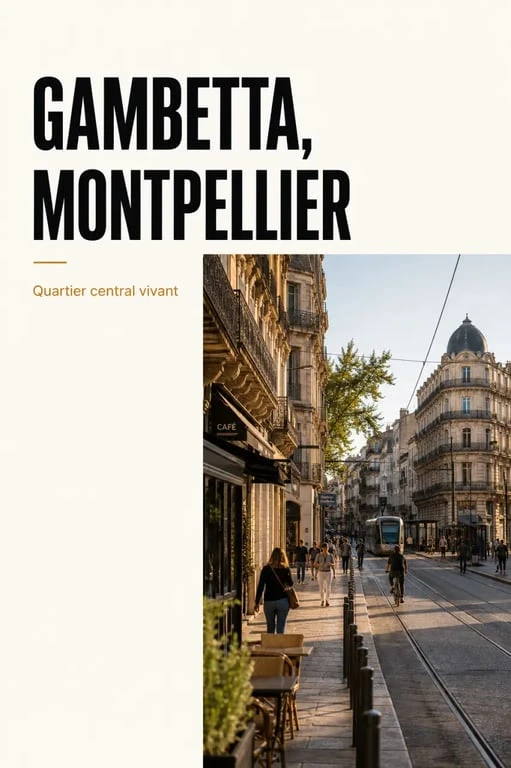 Quartier gambetta montpellier avec rue animée, tramway et façades urbaines