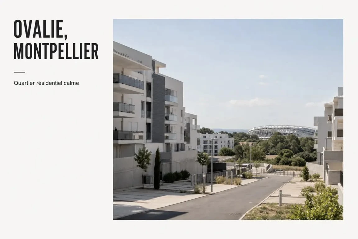 Quartier ovalie montpellier avec résidences récentes, espaces verts et ambiance résidentielle