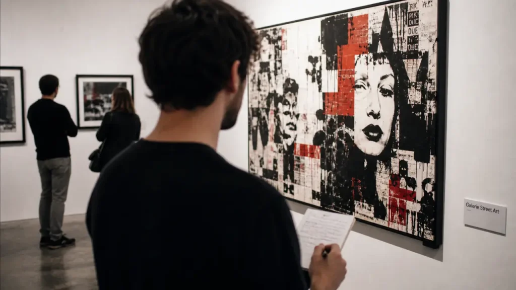 Galerie d art montpellier : visiteur devant street art en galerie