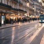 Tramway et rue animée à Gambetta Montpellier, Cours Gambetta