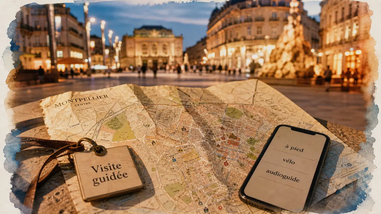 Montpellier visites guidées : carte et badge près de la Place de la Comédie