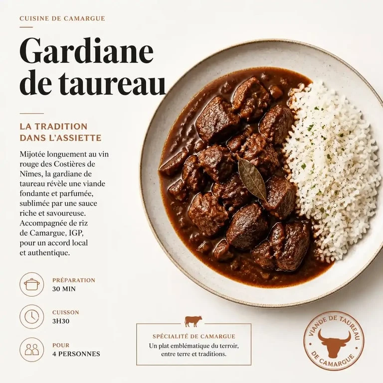 Recette traditionnelle de la Gardiane de taureau, plat emblématique de la région de Montpellier