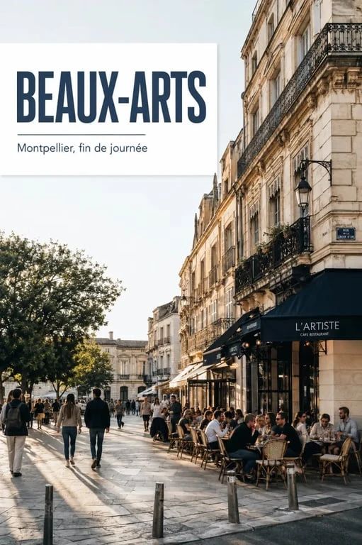 Restaurants beaux arts montpellier : vue du quartier avec terrasses et façades de restaurants à Montpellier
