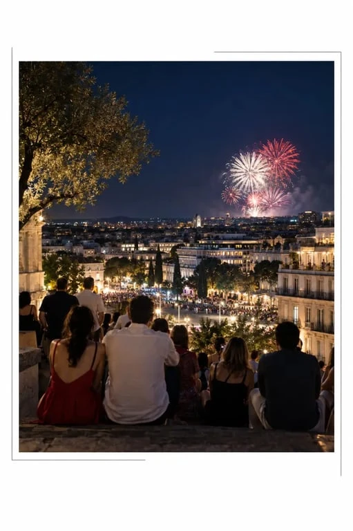 Feu d’artifice à Montpellier lors d’une soirée de fête nationale