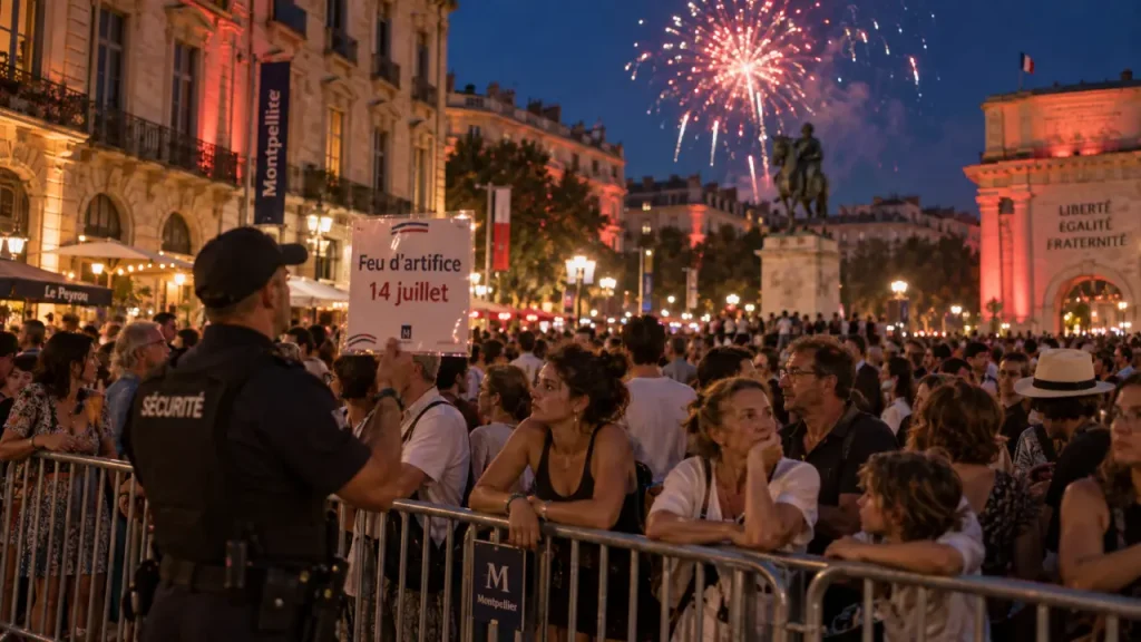 Feu d'artifice Montpellier : foule devant les barrières le 14 juillet