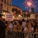 Feu d'artifice Montpellier : foule devant les barrières le 14 juillet