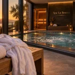 juvignac spa : terrasse du spa La Source, bain chauffé et jets