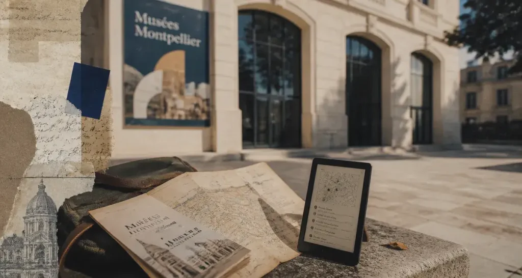 Musées Montpellier : façade de musée et brochure de visite