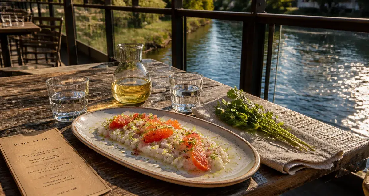 Restaurants bord du Lez Montpellier : table au bord du Lez, tartare de dorade