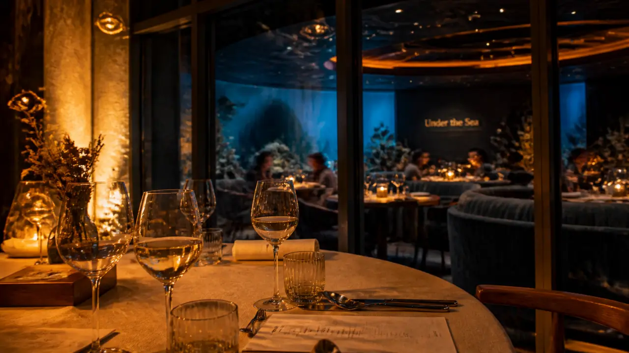 Restaurants originaux Montpellier : salle immersive sous-marine au golden hour