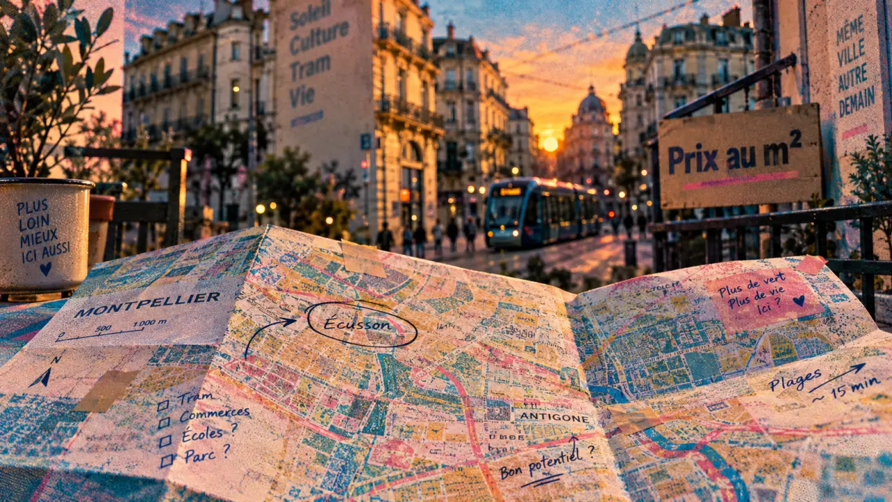 Rue de la croix de figuerolles à Montpellier : carte et prix au m², tramway au loin