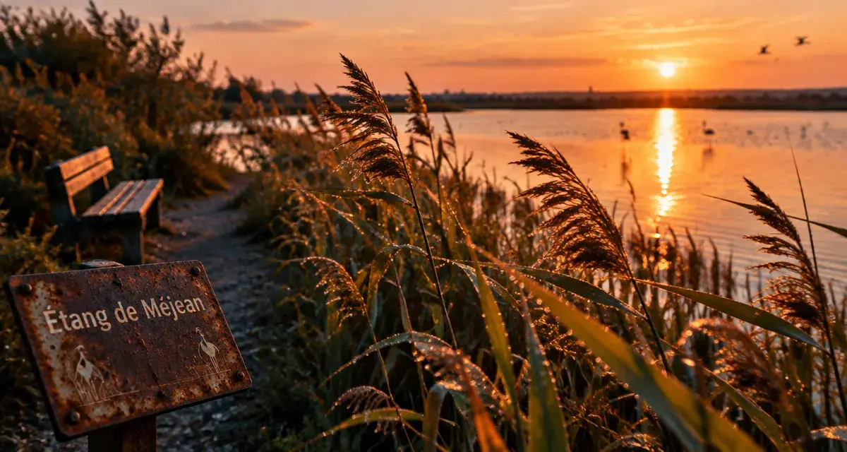 Balade Montpellier : Étang de Méjean, roseaux et eau au golden hour