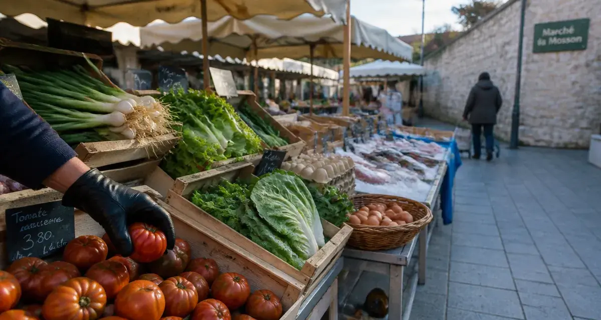 Marché de la Mosson à Montpellier : étals de produits frais