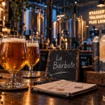Microbrasserie La Barbote à Montpellier : verres et canettes, 12 pressions sur place