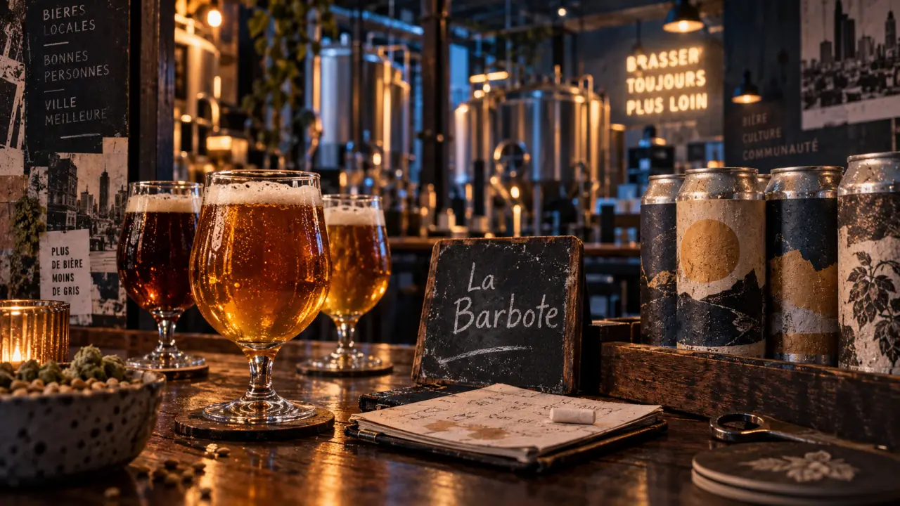 Microbrasserie La Barbote à Montpellier : verres et canettes, 12 pressions sur place